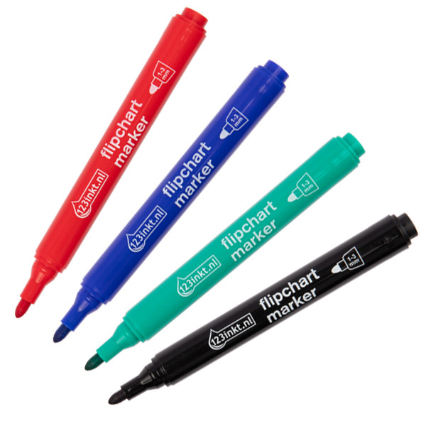 123ink black/red/blue/green flipchart markers (1mm - 3mm round)  390565 - 1