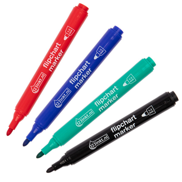 123ink black/red/blue/green flipchart markers (1mm - 3mm round) 390565 - 1