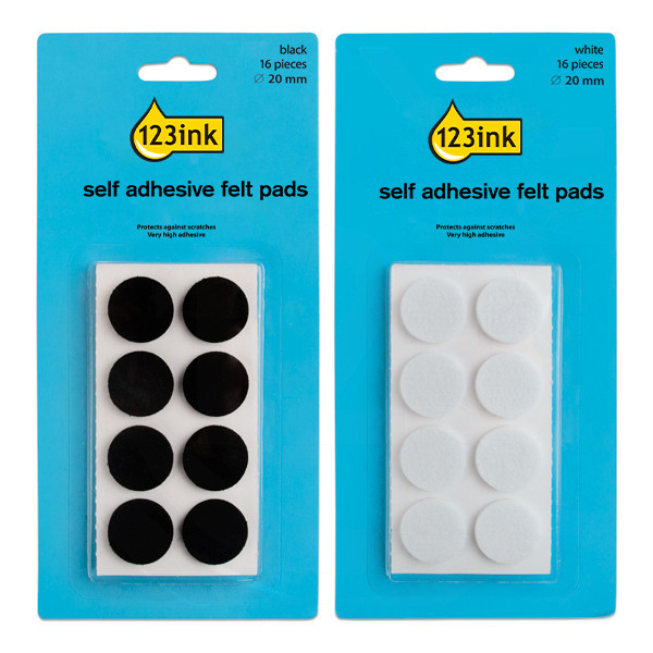 123ink black/white round self-adhesive felt pads, 20mm (32-pack)  301029 - 1