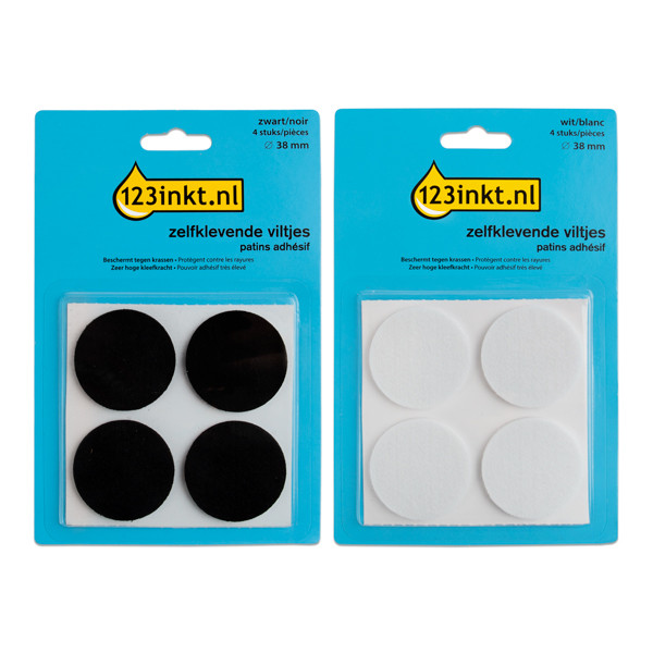 123ink black/white round self-adhesive felt pads, 38mm (8-pack)  301032 - 1