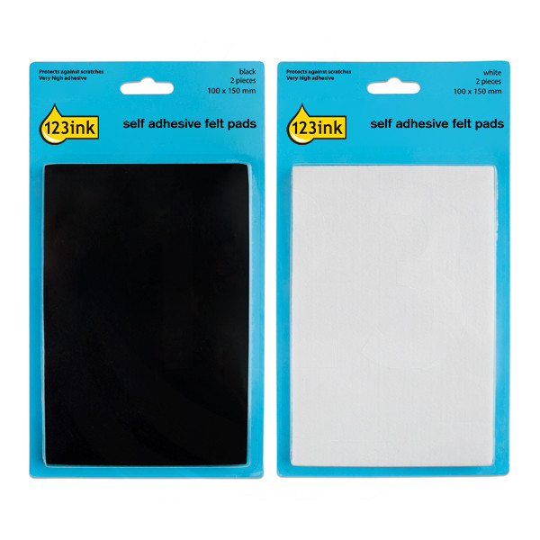 123ink black/white self-adhesive felt pads, 100mm x 150mm (4-pack)  301033 - 1