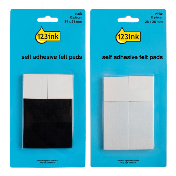 123ink black/white square self-adhesive felt pads, 28mm (24-pack)  301031 - 1