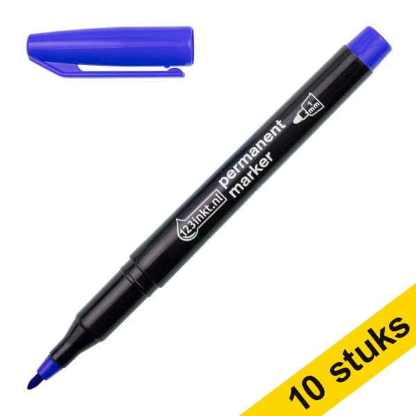 123ink blue permanent marker (1mm round) (10-pack)  300890 - 1
