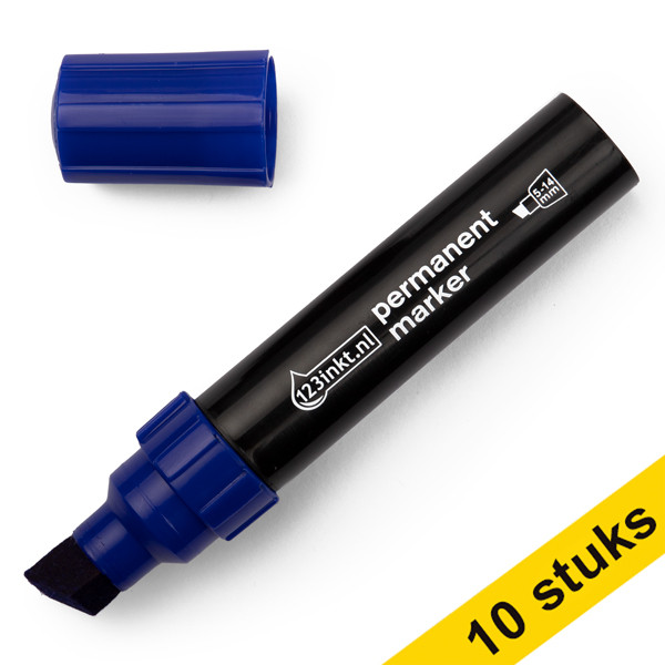 123ink blue permanent marker (5mm-14mm chisel) (10-pack)  300869 - 1