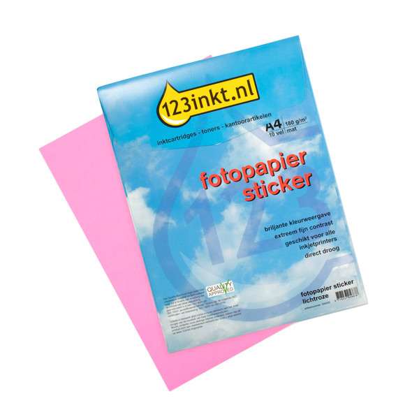 123ink bright pink A4 matte photo sticker paper (10-pack)  300222 - 1