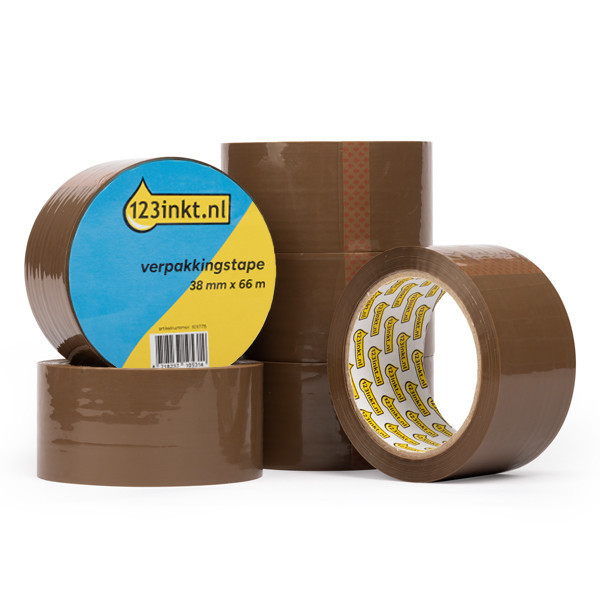 123ink brown packing tape, 38mm x 66m (6-pack)  301982 - 1