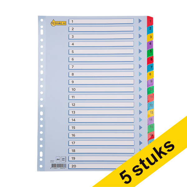 123ink coloured A4 cardboard indexes with 1-20 (23 holes)(5-pack)  301713 - 1