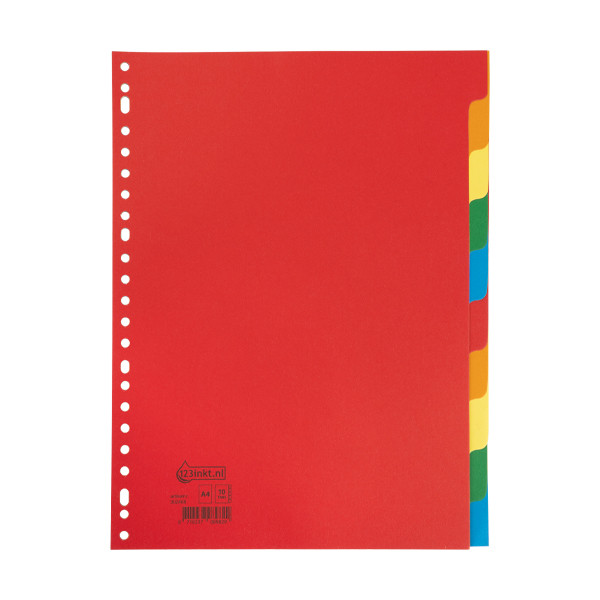 123ink coloured A4 cardboard tab with 10 tabs (23 holes) 302468 - 1
