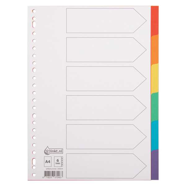 123ink coloured A4 cardboard tabs with 6 tabs (23 holes) 100192C 300534 - 1
