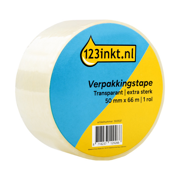 123ink extra strong transparent packaging tape, 50mm x 66m 302537 - 1