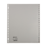 123ink grey A4+ extra wide plastic tabs with indexes 1-20 (23 holes) G420CM-BC 301539