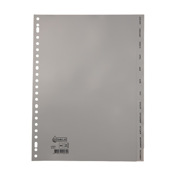 123ink grey A4 plastic tabs with 12 month indexes (23 holes) G412JC G412JMC 301627 - 1