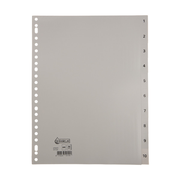 123ink grey A4 plastic tabs with indexes 1-10 (23 holes) G410CMC 301534 - 1