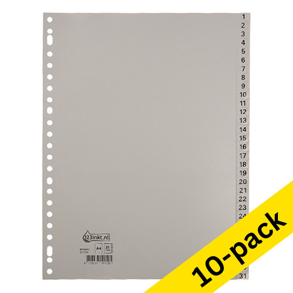 123ink grey A4 plastic tabs with indexes 1-31 (23 holes) (10-pack)  301886 - 1