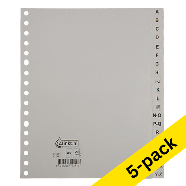 123ink grey A5 plastic tabs with A-Z tabs (17 holes) (5-pack)  301891 - 1