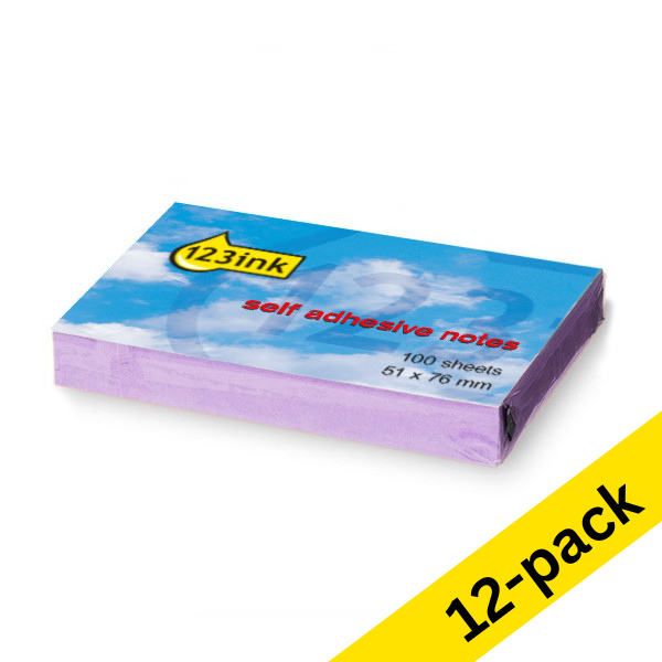 123ink lilac self-adhesive notes, 100 sheets, 51mm x 76mm (12-pack)  300489 - 1