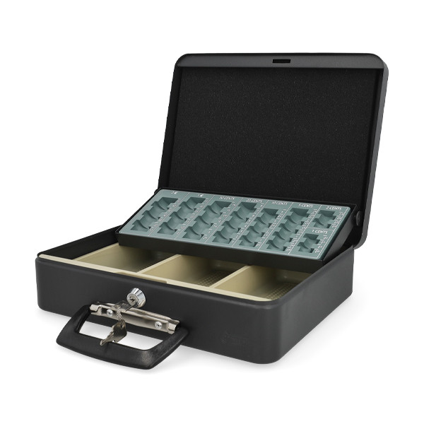 123ink luxury black steel cash box, 30cm x 25.5cm x 9.3cm 302939 - 2