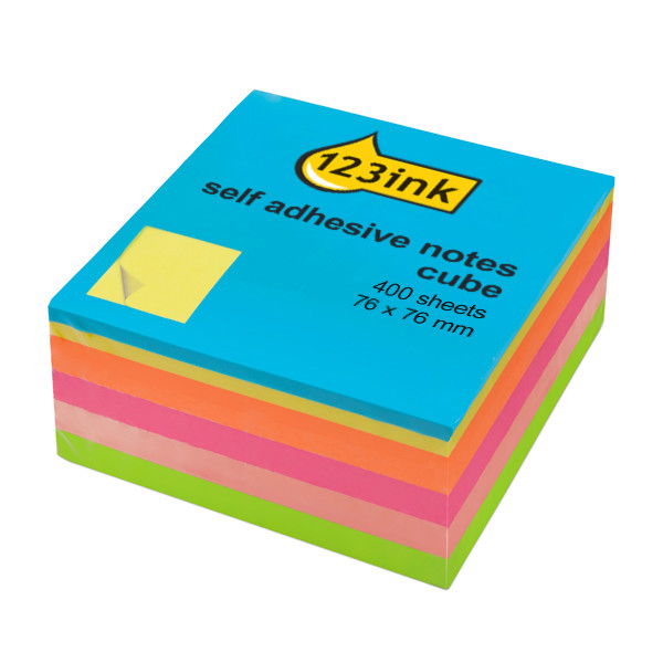 123ink neon mix adhesive notes cube, 400 sheets, 76mm x 76mm 2030UC 21012C 300809 - 1