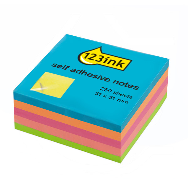 123ink neon mix mini cube self-adhesive notes, 250 sheets, 51mm x 51mm 2051LC 21203C 300813 - 1