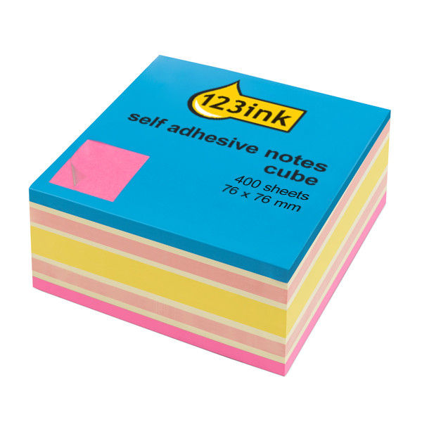 123ink neon pink adhesive notes cube, 400 sheets, 76mm x 76mm 2028NPC 300812 - 1