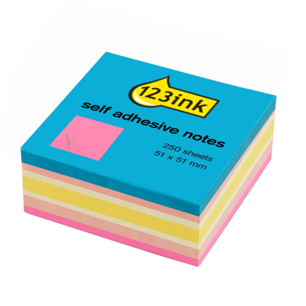 123ink neon pink mini cube self-adhesive notes, 250 notes,  51mm x 51mm 2051PC 300814 - 1