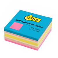123ink neon pink mini cube self-adhesive notes, 250 notes,  51mm x 51mm 2051PC 300814
