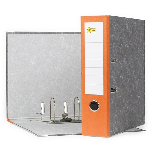 123ink orange A4 cardboard lever arch file binder, 80mm 10805045C 300172 - 1