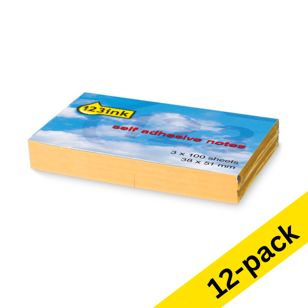 123ink orange self-adhesive notes, 100 sheets, 38mm x 51mm (12-pack)  300483 - 1
