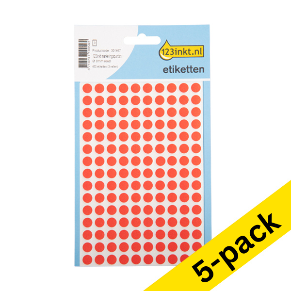 123ink red marking dots, Ø 8mm (450 labels) (5-pack)  301501 - 1