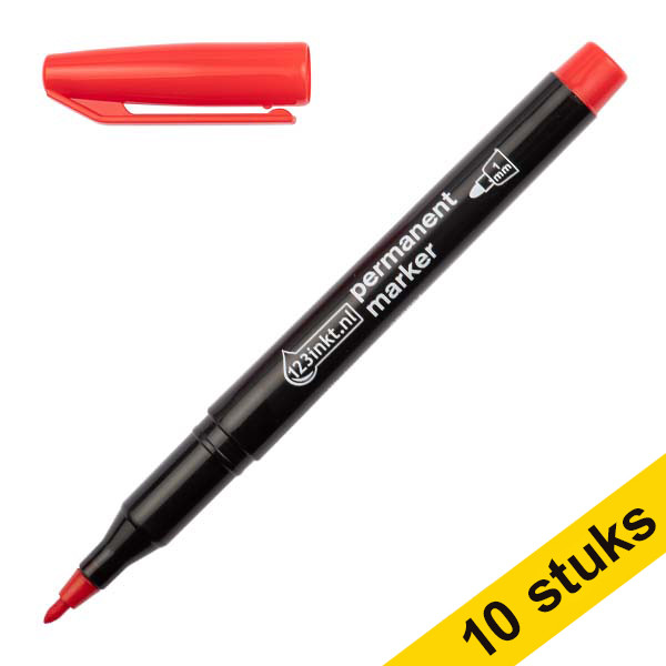 123ink red permanent marker (1mm round) (10-pack) 300891 - 1