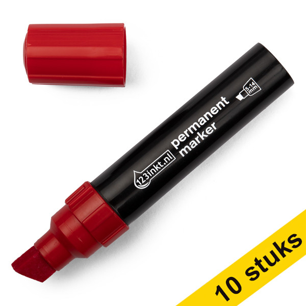 123ink red permanent marker (5mm-14mm chisel) (10-pack)  300870 - 1