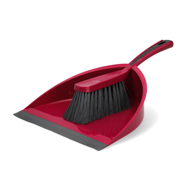 123ink red plastic dustpan and brush with rubber edge SDR06503 - 1