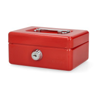 123ink red steel cash box with coin slot, 12.5cm x 9.5cm x 6cm 302936