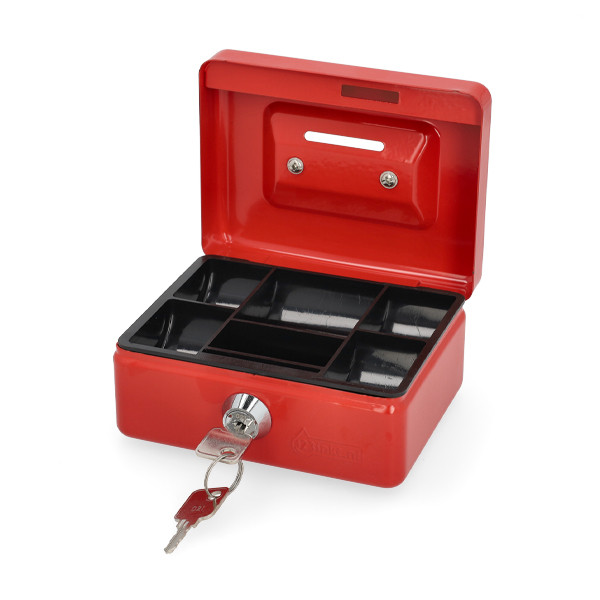 123ink red steel cash box with coin slot, 12.5cm x 9.5cm x 6cm 302936 - 2