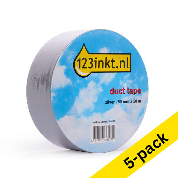 123ink silver duct tape, 50mm x 50m (5-pack) 300623 - 1