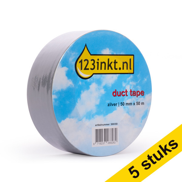 123ink silver duct tape, 50mm x 50m (5-pack)  300623 - 1
