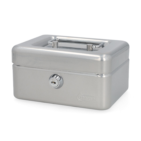 123ink silver steel cash box, 15.2cm x 12.5cm x 8.1cm 302947 - 1