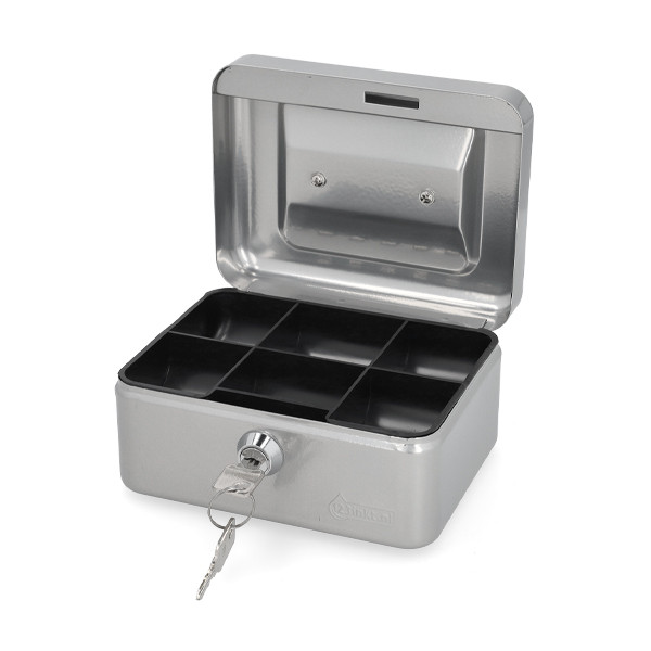 123ink silver steel cash box, 15.2cm x 12.5cm x 8.1cm 302947 - 2