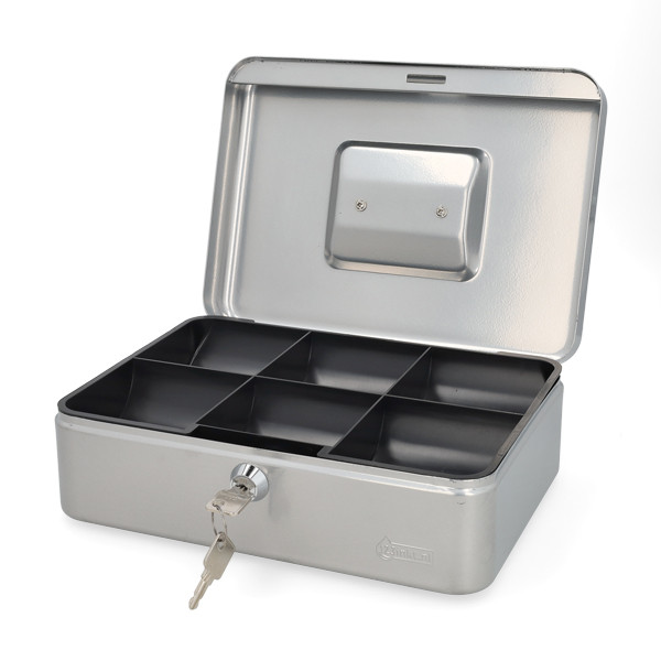 123ink silver steel cash box, 25cm x 19.1cm x 9cm 302943 - 2