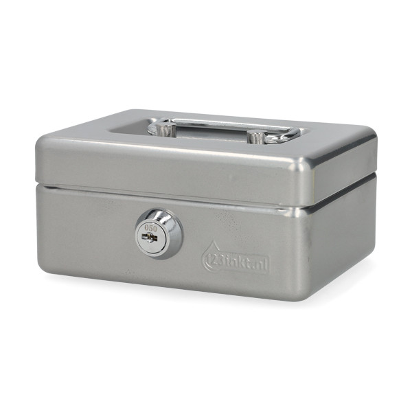 123ink silver steel cash box with coin slot, 12.5cm x 9.5cm x 6cm 302938 - 1