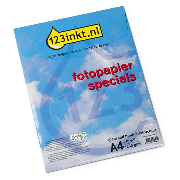 123ink special glossy photo paper with wood grain structure 230 grams A4 (10 sheets)  064178 - 1