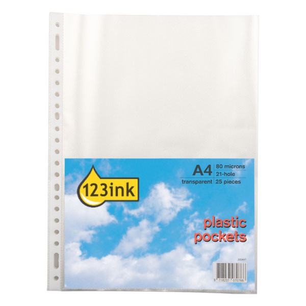 123ink transparent A4 plastic pocket 21 holes, 80 micron (25-pack)  300441 - 1