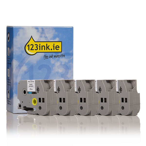 123ink version replaces Brother HGe-231V5 high resolution black on white tape 12mm, 5-pack HGe231V5C 080913 - 1