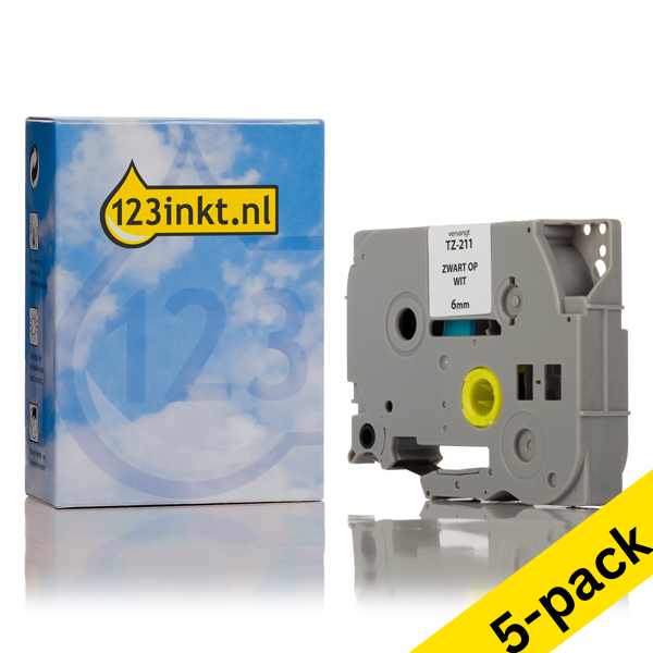 123ink version replaces Brother HSe-211 black on white heat-shrink tape, 6mm | 5-pack 650661 - 1