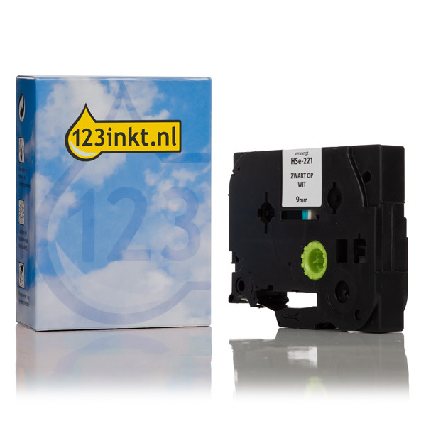 123ink version replaces Brother HSe-221 black on white heat-shrink tape, 9mm HSe221C 088885 - 1