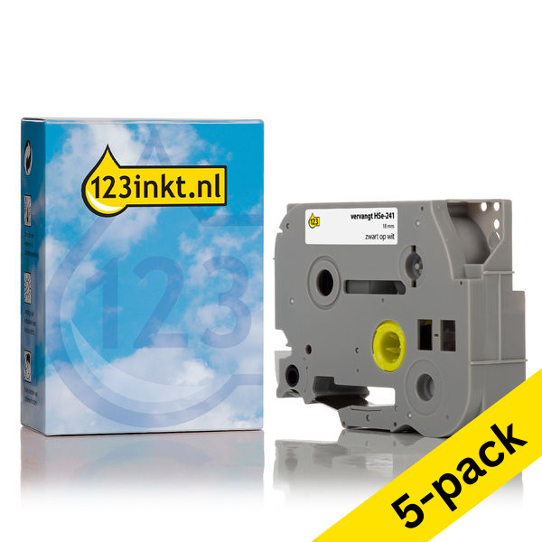123ink version replaces Brother HSe-241 black on white heat-shrink tape, 18mm | 5-pack 650678 - 1