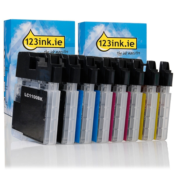 123ink version replaces Brother LC-1100VALBP BK/C/M/Y ink cartridge 8-pack  127208 - 1
