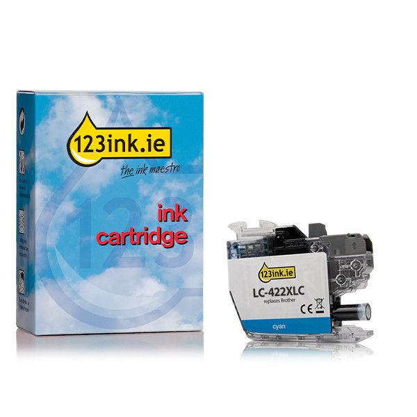 123ink version replaces Brother LC-422XLC high-capacity cyan ink cartridge 051315 - 1