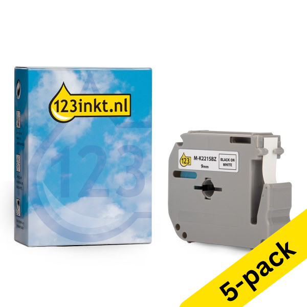 123ink version replaces Brother M-K221SBZ black on white non-laminated tape, 9mm (5-pack) MK221SBZC 650707 - 1