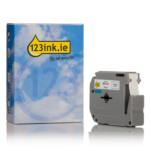123ink version replaces Brother M-K231BZ black on white tape non-laminated, 12mm (5-pack)  650550 - 1